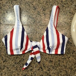 Striped adjustable front tie bikini top